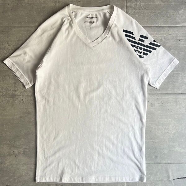 EMPORIO ARMANI アルマーニ 袖プリント Vネック 半袖Tシャツ S
