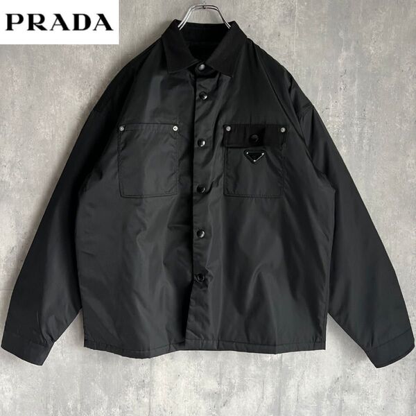 PRADA プラダ RE-NYLON 切替 三角プレート シャツジャケット M