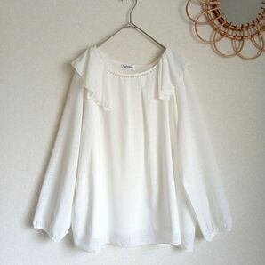 パール付き ラッフルシフォンブラウス 3L