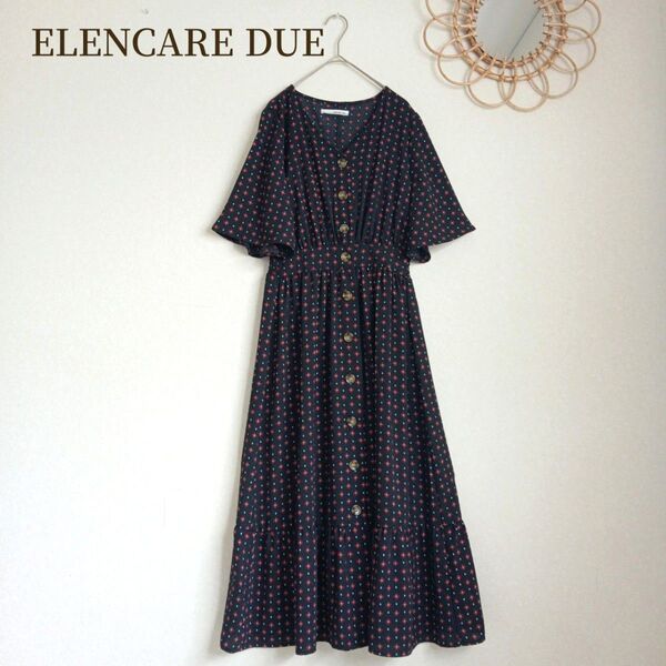ELENCARE DUE Vネック ウエスト切り替え クラシカル ティアードワンピース とろみ素材