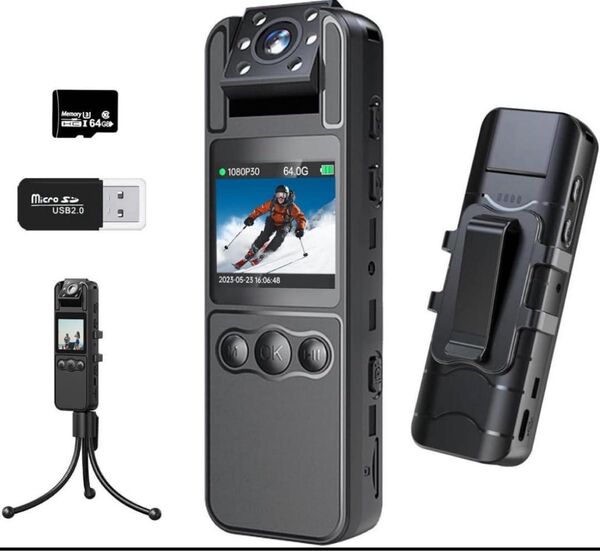 ボディカメラ 1080Pビデオ ノイズ 低減録画 48MP撮影 アクションカメラ 小型カメラ