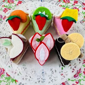 手作り フェルトケーキ ミニケーキ フルーツケーキ 6個セット ままごと ハンドメイド