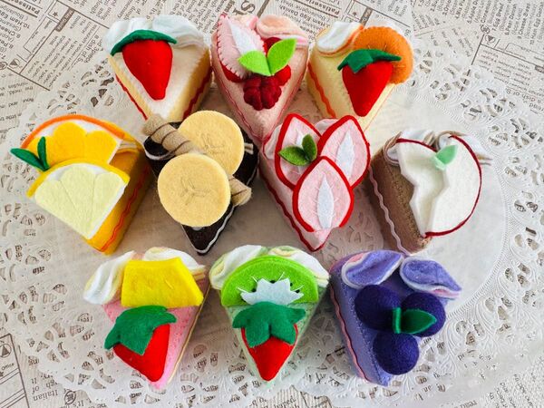 ハンドメイド フェルトケーキ ミニケーキ フルーツケーキ 10種類各1個 合計10個セット 手作り ままごと