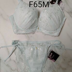 F65M チュチュアンナ 水色 刺繍 花 ひも ブラ ショーツ 上下セット 透けパンティ レース