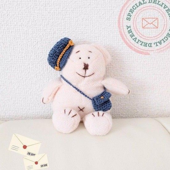 【ぬい用】キャスケットとミニバッグ(ブルー) 長さ調節可&ひもを通せるタイプ♪