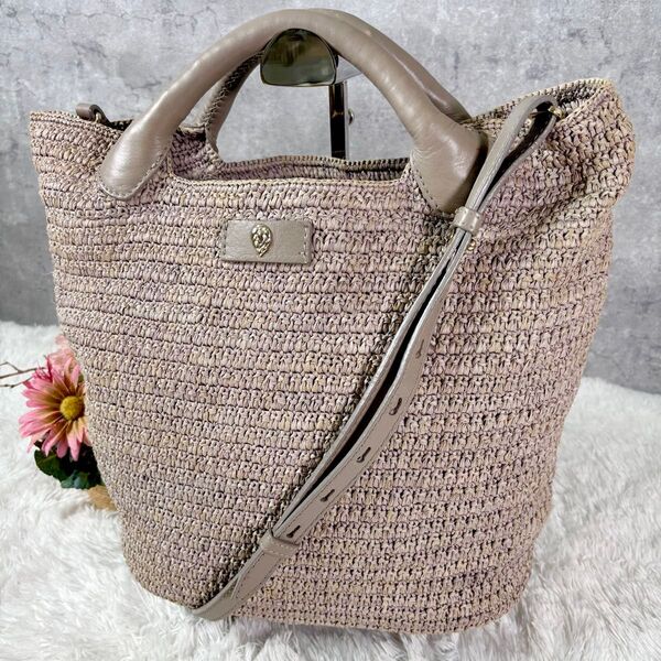 【定番】 ヘレンカミンスキー 2way ラフィア トート グレー ショルダー HELEN KAMINSKI かごバッグ ベージュ