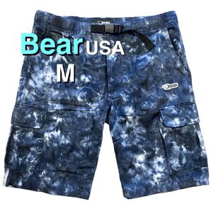 美品 Bear USA メンズ ハーフパンツ ショートパンツ M 紺 アウトドア パンツ 綿 ネイビー ロゴ刺繍 ベアー