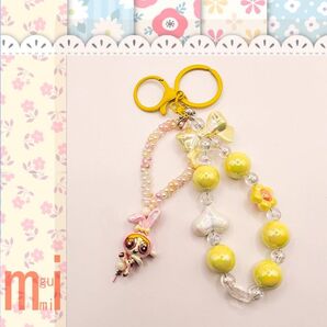黄色リボン キーホルダー キーチャーム migumi アクセサリー ハンドメイド