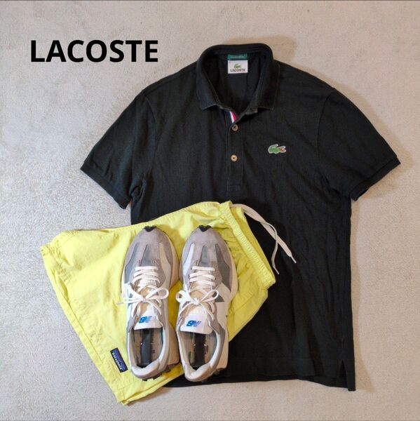 LACOSTE ラコステ 胸刺繍ロゴ 鹿の子ポロシャツ カノコ 黒 ブラック