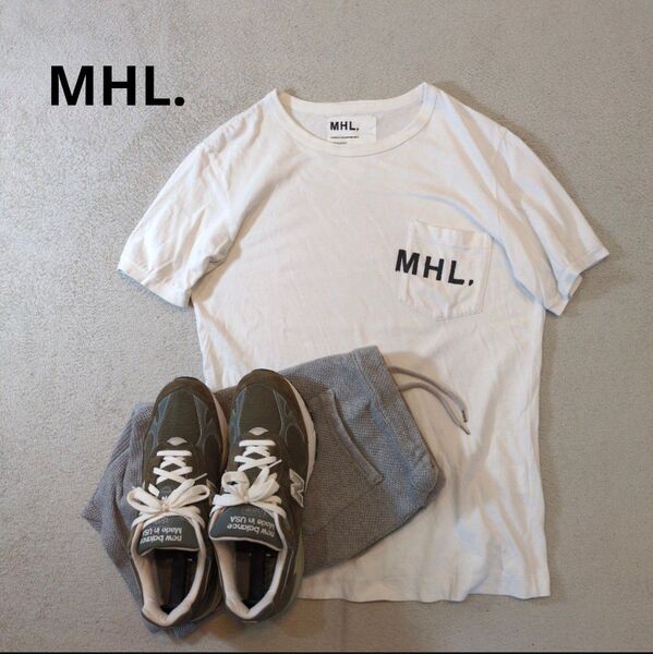 MHL. マーガレットハウエル 胸ロゴ クルーネック 半袖Tシャツ 白 ホワイト