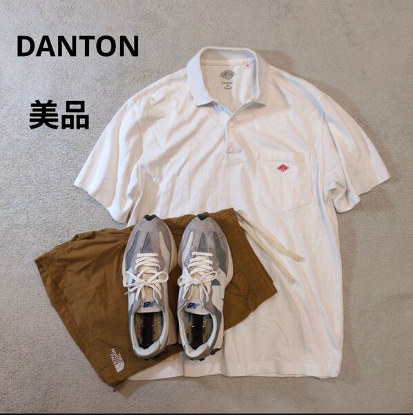 DANTON ダントン 胸刺繍ロゴ 半袖ポロシャツ 純白 ホワイト 状態良 美品