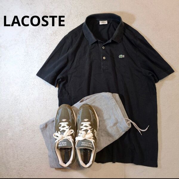 LACOSTE ラコステ 胸刺繍ロゴ 鹿の子ポロシャツ カノコ 紺 ネイビー