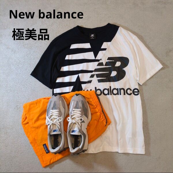 ニューバランス 切り返し 胸ロゴ 半袖Tシャツ 黒 ブラック 極美品 状態良