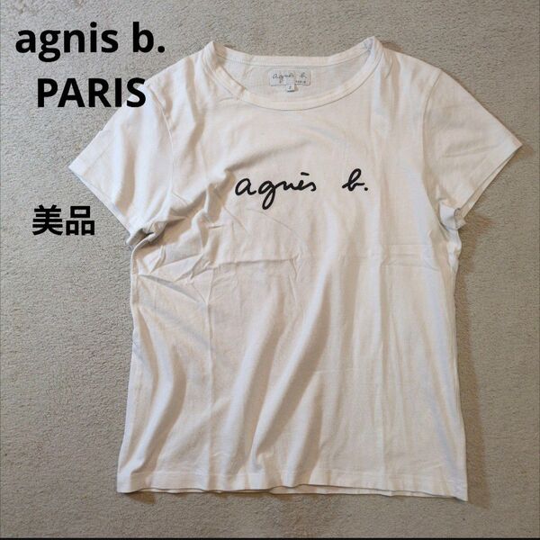 アニエスベー 胸ロゴ クルーネック ショートスリーブ Tシャツ ホワイト 状態良