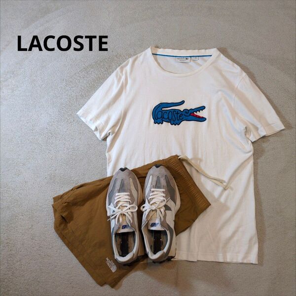 LACOSTE ラコステ 胸ビッグワニロゴ Tシャツ 純白 ホワイト メンズL