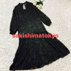 sakishimatokyo フラワーティアードワンピース インナーSET 黒 ブラック ワンピース ロングワンピース フラワー