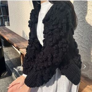 MORE self LOVE ハートポンポンニット 黒 Fサイズ ブラック ポンポンニット カーディガン モコモコカーディガン