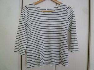 ELLE/ L 0 white × black border marine series pearl neck cut and sewn 40/ito gold 7 minute sleeve 0T615