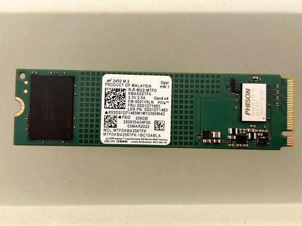 ① Micron 2450 M.2 2280 NVMe SSD 256GB PCIe Gen4 MTFDKBA256 未使用に近い