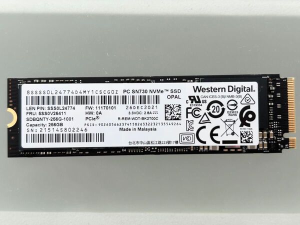② WD PC SN730 NVMe SSD 256GB PCIe Gen3 M.2 2280 SDBQNTY 未使用に近い
