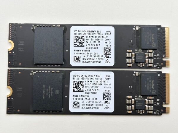 二枚セット WD PC SN740 NVMe SSD 256G PCIe Gen4 M.2 SDDQNQD 計512G未使用に近い