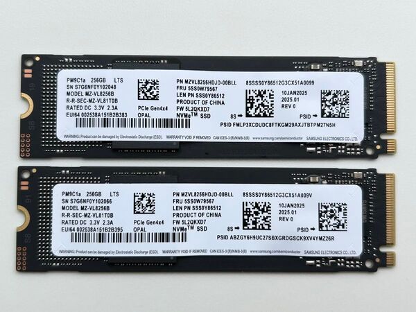 二枚セット SAMSUNG PM9C1a M.2 2280 NVMe SSD 256G PCIe Gen4 MZVL8未使用に近い