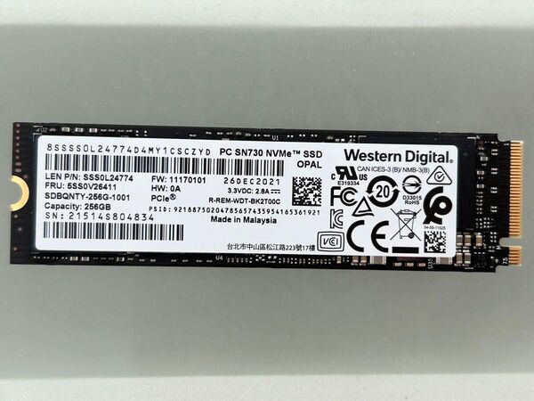 WD PC SN730 NVMe SSD 256GB PCIe Gen3 M.2 2280 SDBQNTY 未使用に近い