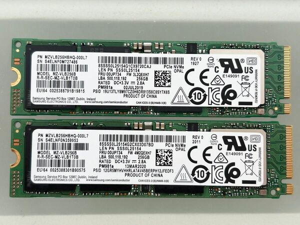 二枚セット SAMSUNG PM981a M.2 2280 NVMe SSD 256GB PCIe Gen3 MZVLB256