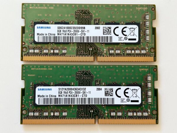 二枚セット Samsung PC4 2666V 8GB メモリ 計16GB ノート型パソコン用