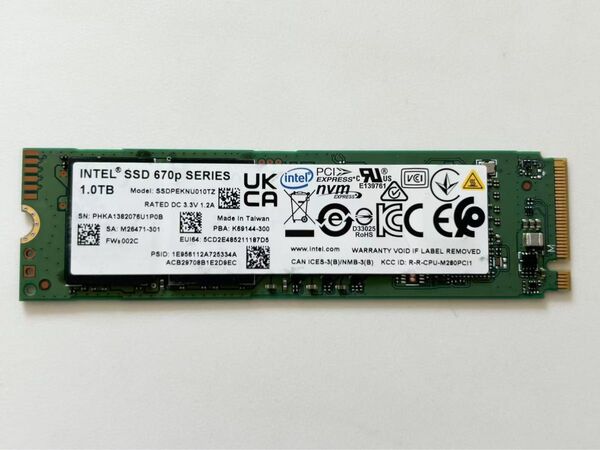 INTEL SSD 670P Series 1TB 1024GB PCIe NVMe Gen4 M.2 2280 中古品