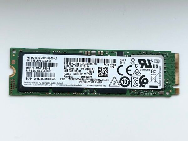 SAMSUNG PM981a M.2 2280 NVMe SSD 256GB PCIe Gen3 MZVLB256 中古品