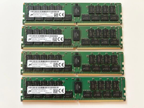 4枚セット Micron メモリ DDR4 ECC REG 32GBx4 計128GB PC4-2933Y 動作確認済み