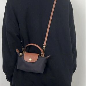 ロンシャン ショルダーバッグ レザー風 XS ミニバッグ ブラック