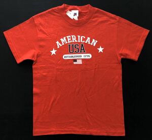 USA製 新品 未使用品 星条旗 Tシャツ アメリカ製 キッズM　　日本サイズ レディース S～M位 半袖Tシャツ レッド 柳3034