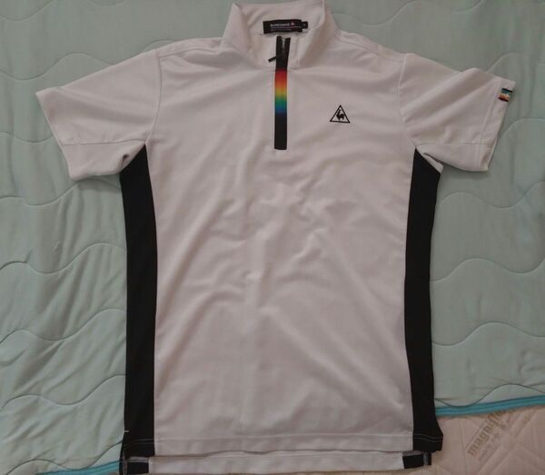 ルコック ポロシャツ ゴルフウェア Mサイズ ホワイト/ブラック le coq sportif GOLF ハーフジップ