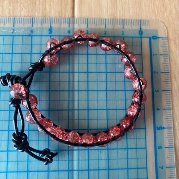 チェリークォーツ調 ハンドメイド ブレスレット 紐 組紐 レザー ブラック 黒 チャンルー アクセサリー ビーズ レッド 赤