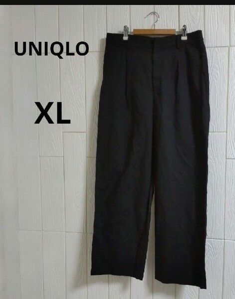 UNIQLO リネンブレンド タックワイドパンツ XL ブラック 麻 ユニクロ