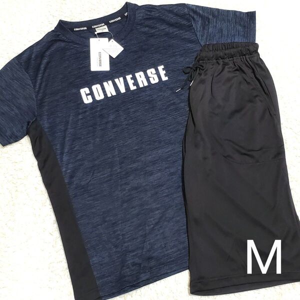 新品 コンバース CONVERSE パジャマ ルームウェア メンズ 紳士 M 半袖Tシャツ 6分丈ボトムス 上下セット 紺 黒