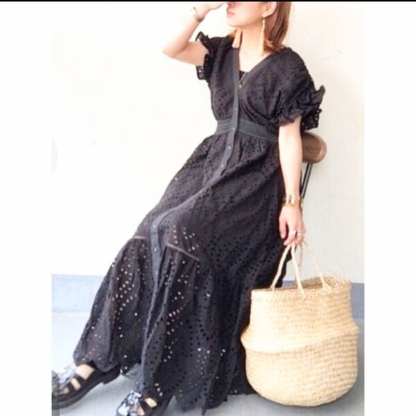 【美品】KOH.style コースタイル 定価16,280円 2021SS カットワークレースワンピース 半袖 フリーサイズ