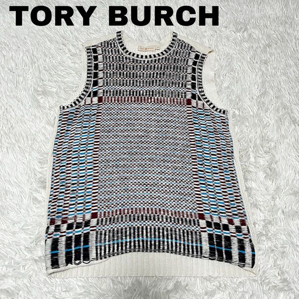 TORY BURCH トリーバーチ ノースリーブニット ベスト トップス 綿100% 春夏 ホワイト 白 S メンズ 紳士 男性