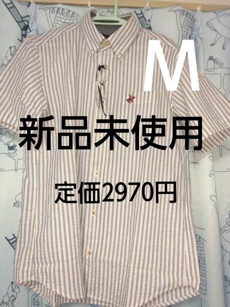 クーポンで200円引き!新品未使用 メンズ服半袖カジュアルシャツ Mサイズ 綿100% 定価2970円 紳士服 カットソー