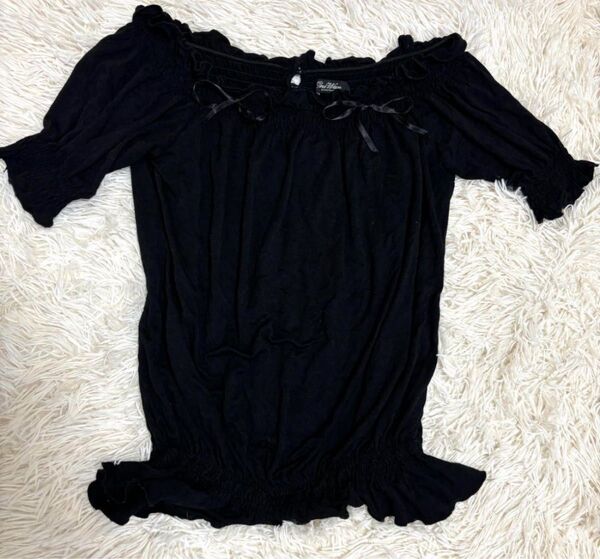 00s ダークコア LIZLISA系 リボン 姫ギャル フリル トップス 黒