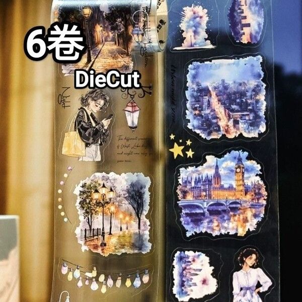 新!Q308 月夜の帳 DieCut テープ コ ステッカー マスキングテープ