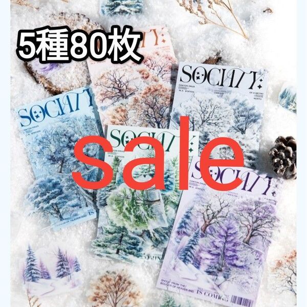 新! P67 冬の森 植物 ステッカー コラージュ素材 PET シール