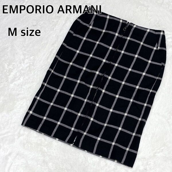 EMPORIO ARMANI タイトスカート ひざ丈 チェック ウール Mサイズ