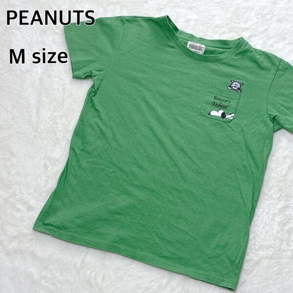 PEANUTS ピーナッツ Tシャツ 半袖 スヌーピー コットン 緑 Mサイズ