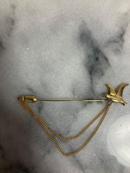 ゴールド ブローチ 鳥 チェーン カモメ ヴィンテージ ブローチ アンティークゴールド 24k gp