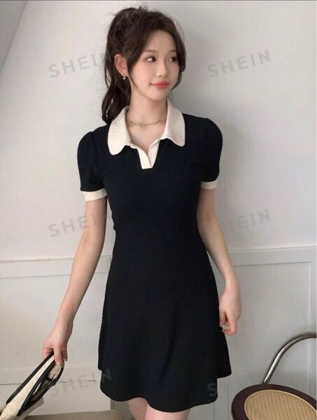最終価格未使用 韓国ファッション DAZY ショートカラーミディドレスワンピース 着心地抜群 ミニ丈