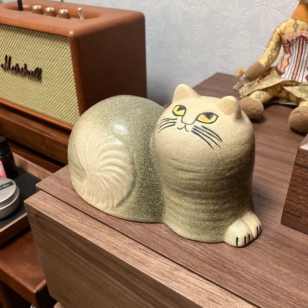リサラーソン マイ 置物 キャット Maj じゃまをする猫 グレー 北欧 インテリア 招き猫