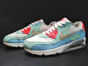 ナイキNIKE日本未発売カラー2015年製AIR MAX 90 GSエアマックス90ホワイト×メタリックシルバー×ブルー24.0㎝US6.0Y中古品724852-100